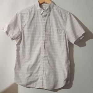 Denim & Flower Men's Short Sleeve Button Down Shirt White Gray Stripe Size M